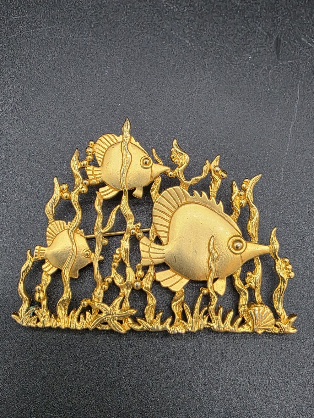 Vintage Gold Fish Trio Brooch Pin - Jonette Jewelry